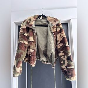 Camouflage Faux Fur Jacket